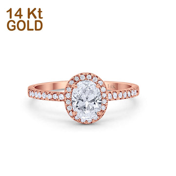 14K Rose Gold Halo Engagement Ring Oval Round Simulated Cubic Zirconia Size-7